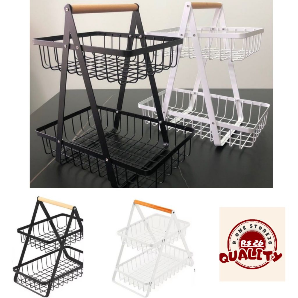 Keranjang buah / keranjang rak dapur besi / keranjang serbaguna 2 susun