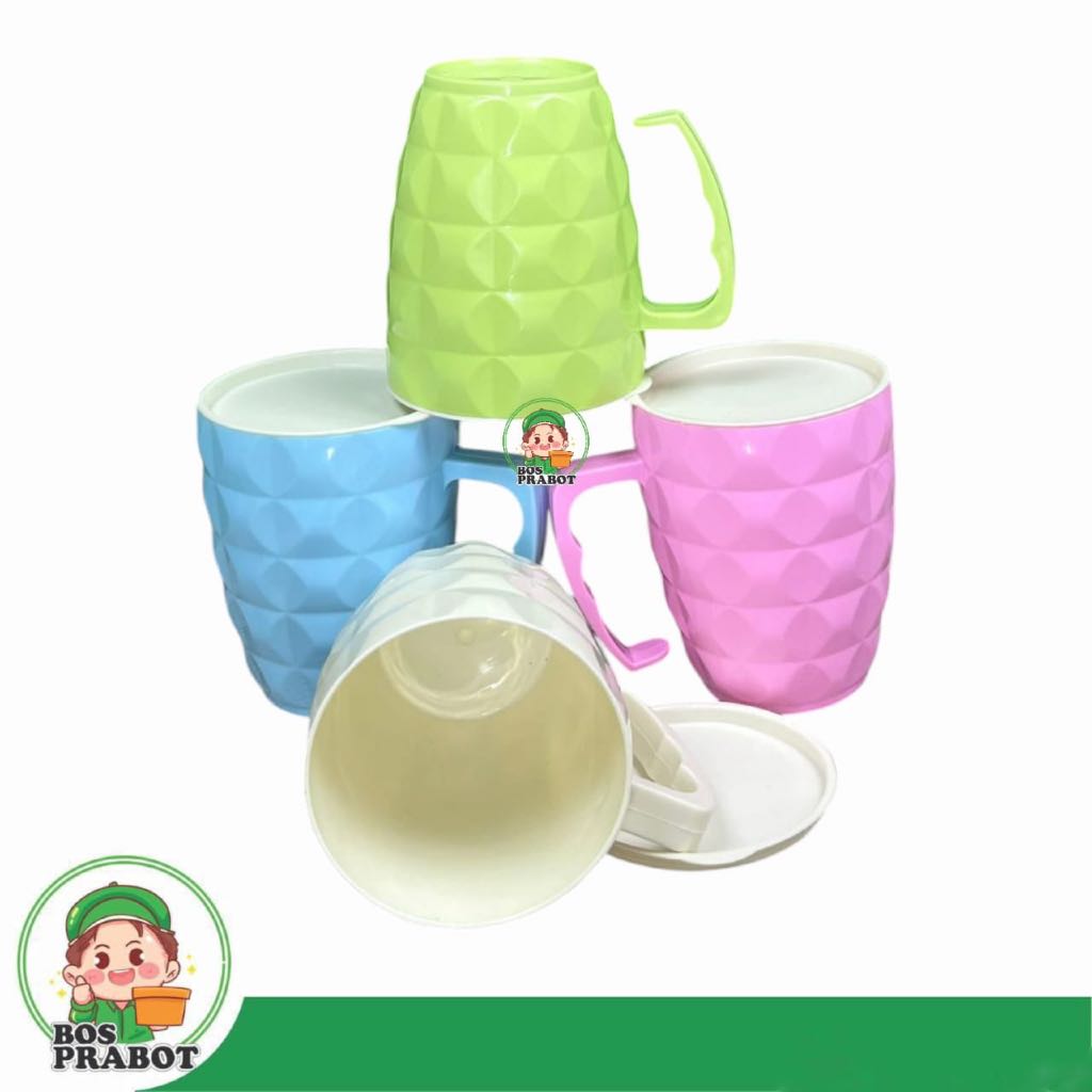 MUG PLASTIK 500ML WARNA PASTEL / GELAS PLASTIK FOODGRADE CANTIK DENGAN TUTUP DAN HANDLE