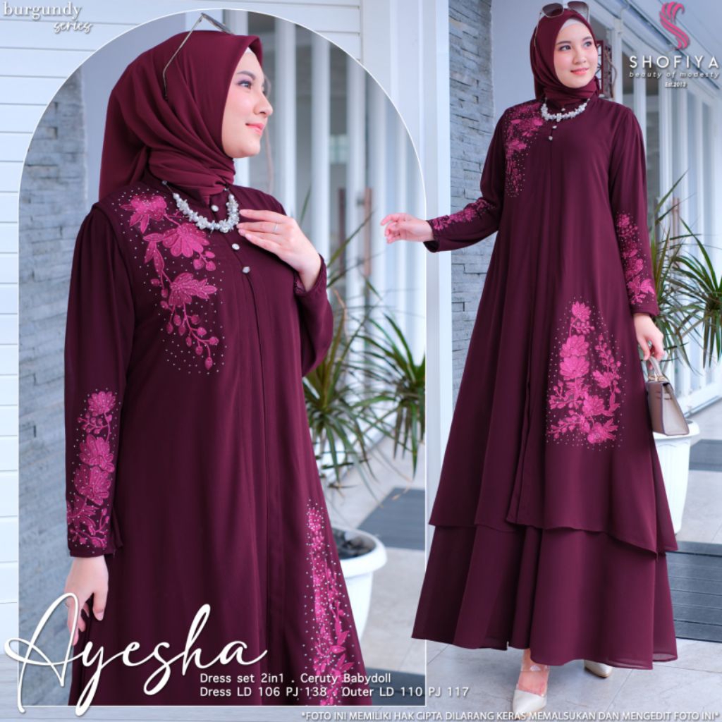 [NEW] GAMIS DRESS SET OUTER AYESHA BY SHOFIYA //  WANITA FASHION MUSLIM //SILVA - DELIA#5 DRESS BY A