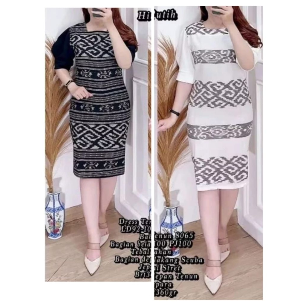 DRESS TENUN WANITA, MIX KATUN TOYOBO, TENUN ETNIK, BAJU KANTORAN