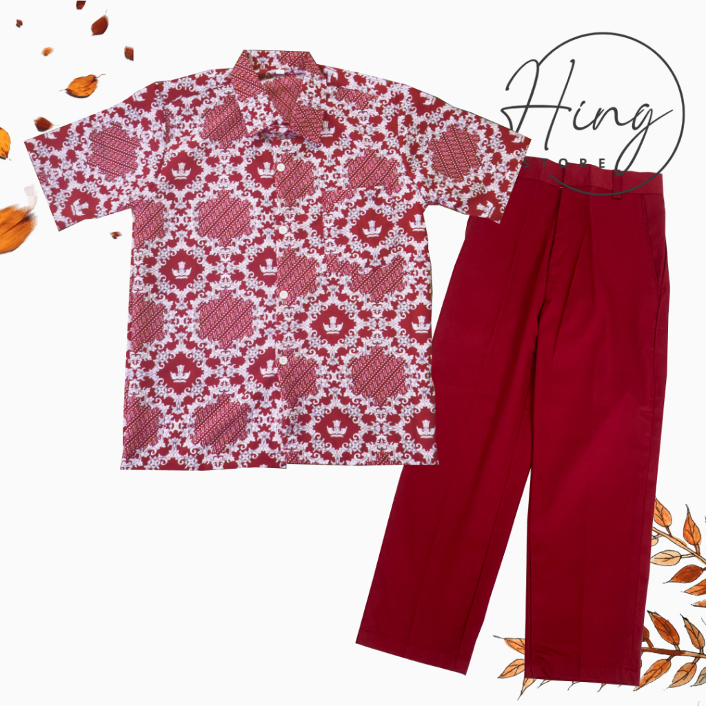 Baju Setelan Seragam Sekolah Anak SD Batik Lereng Merah Laki-Laki