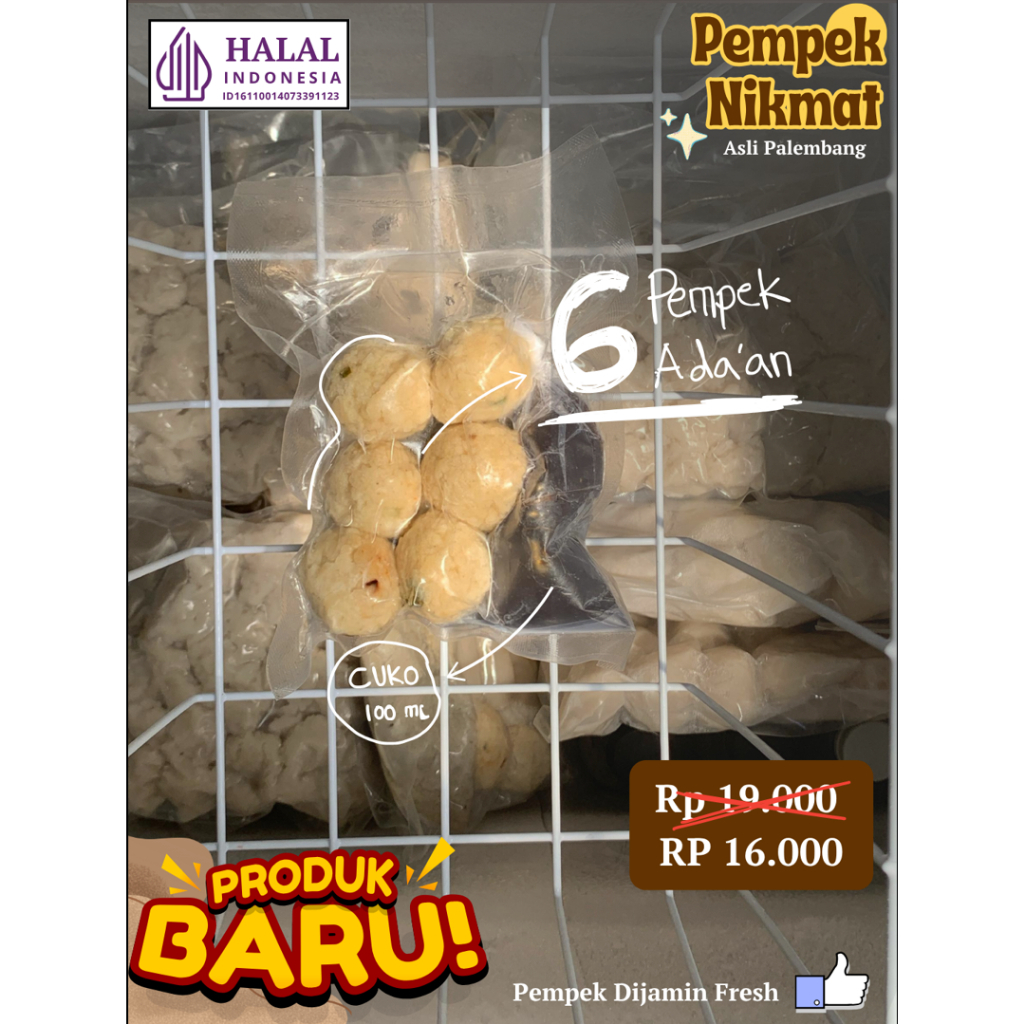 

6 Pempek Adaan + cuko 100 ml - Asli Palembang [Pempek NikMat]