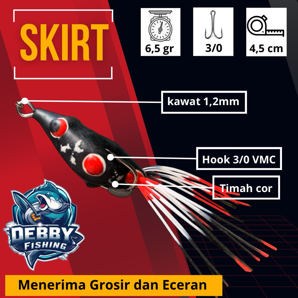 Debby Fishing Soft frog skirt timah cor berdiri ukuran besar 4,5 cm berat 6 gram, umpan tiruan manci