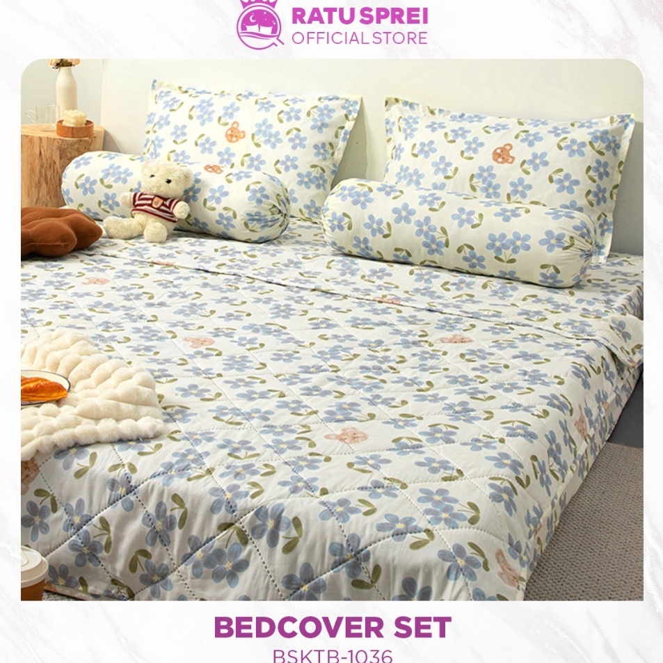 Set Bedcover Sprei Sarung Bantal Guling Microtex Sprei Set Selimut Sarban Dan Sargul  RATU SPREI