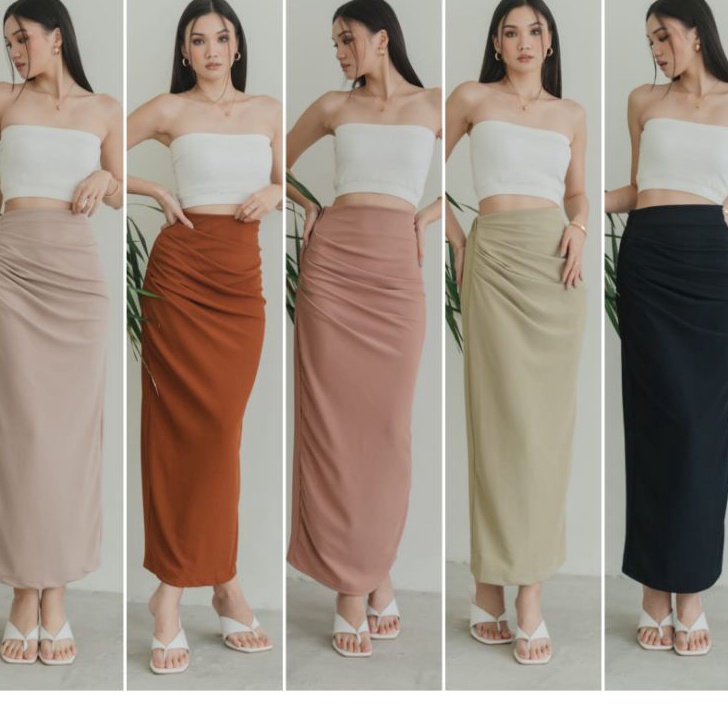 BEST SELLER  RECOMMENDED  PREMIUM  FREYA VINTAGE LONG KNIT MAXI SKIRT  FRONT PLEATED TEXTURE BACK SL
