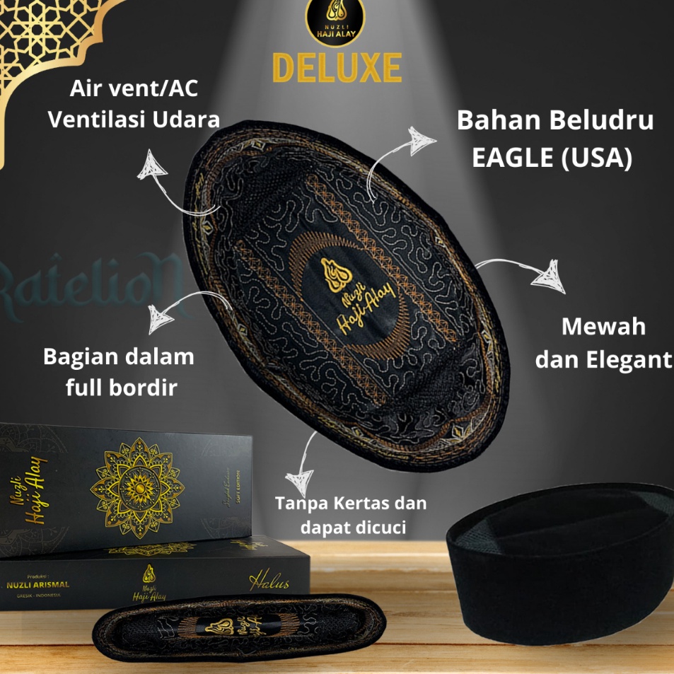 Peci Songkok HAJI ALAY DELUXE AC Non AC Tinggi 7 8 9 1 Cm Original Hitam Polos Pria Ukuran Dewasa An