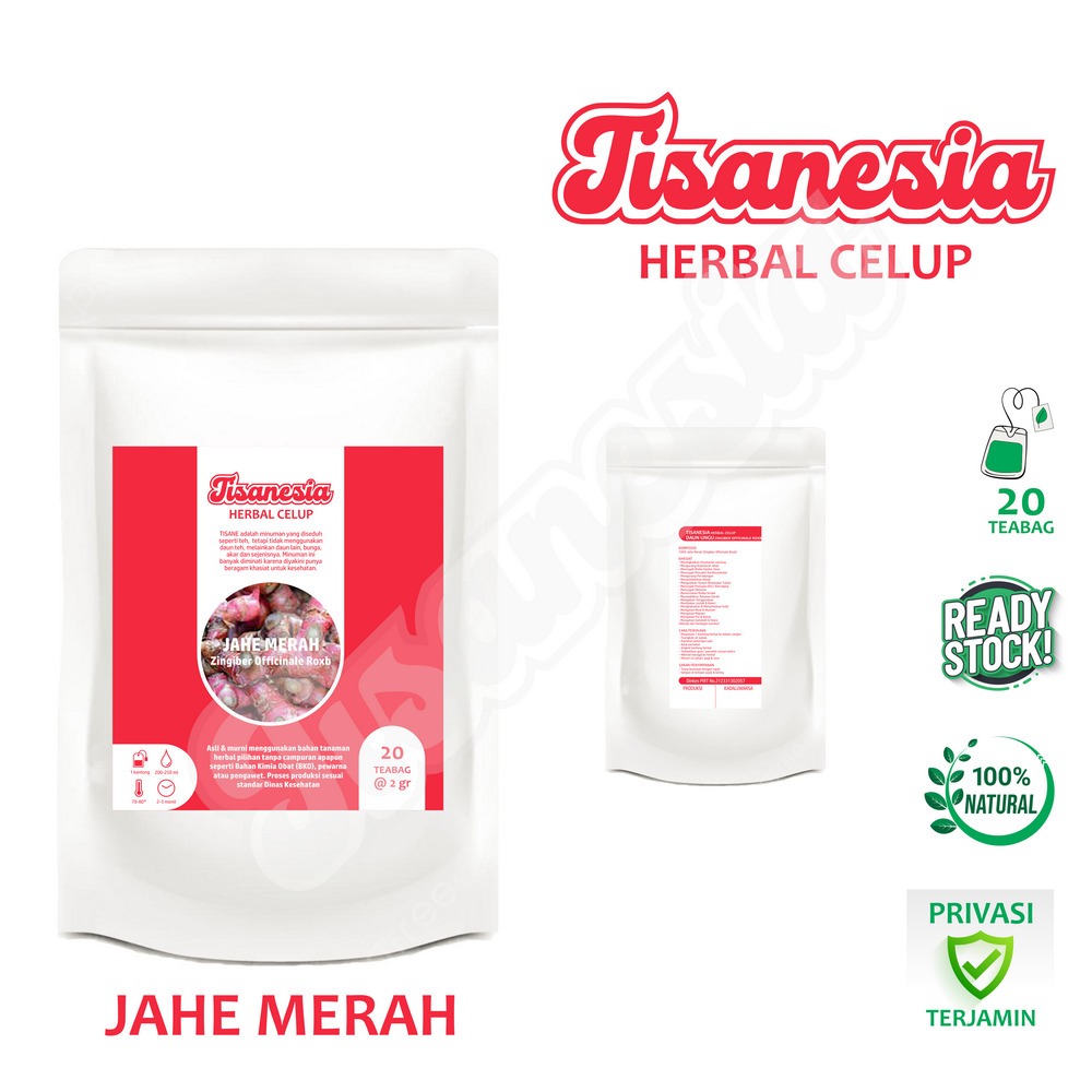 

JAHE MERAH TISANESIA Herbal Celup 20 Teabag Menyembuhkan Alergi Asam Urat Nyeri Otot & Sendi Migrain