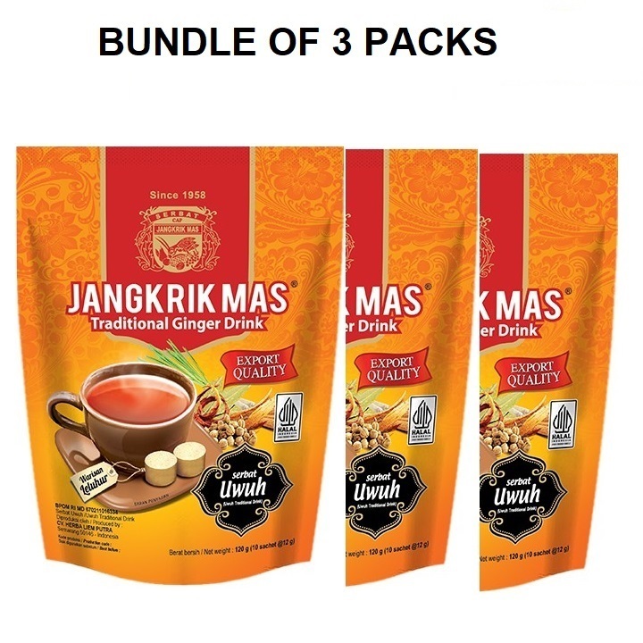 

Bundle 3 Pack Jangkrik Mas Serbat Uwuh Wedang 120 gram Minuman Jahe