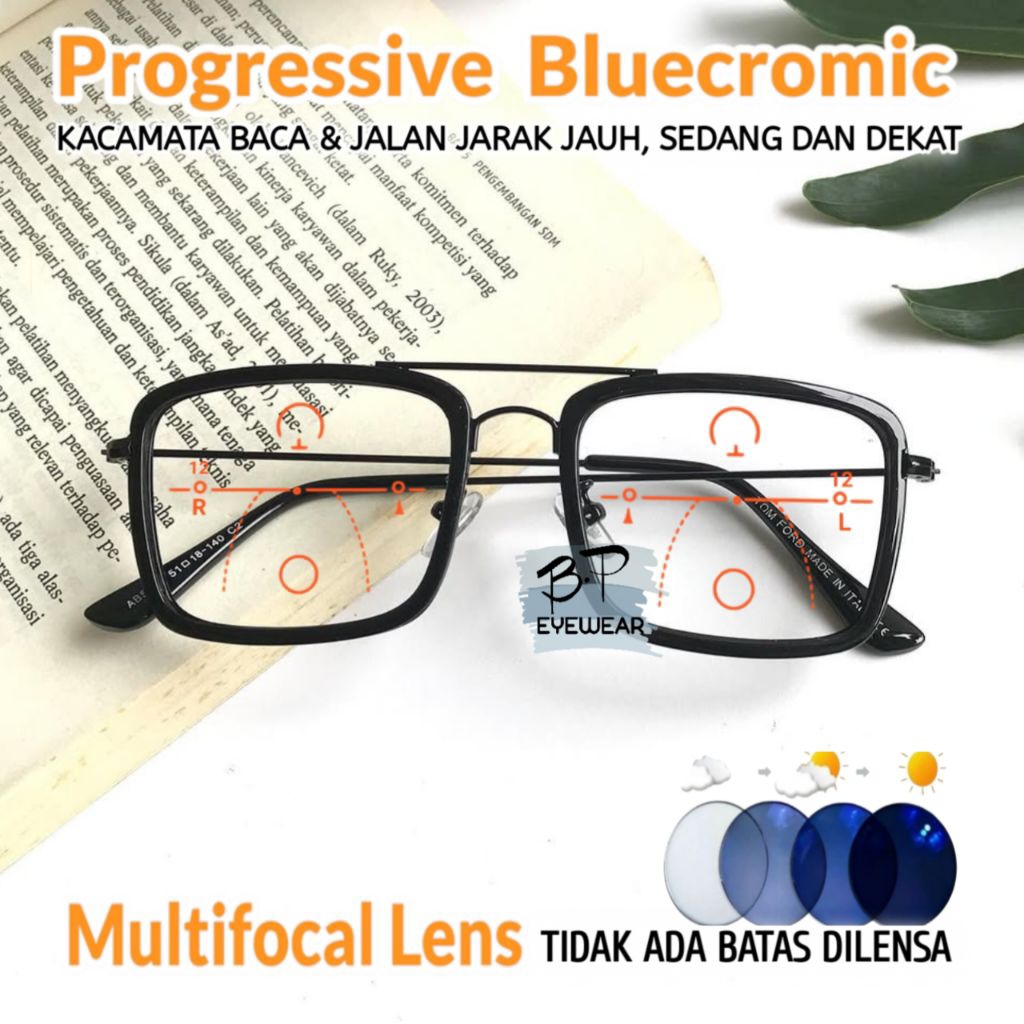Kacamata Progresif Bluecromic Aviator | Kacamata Baca Dan Jalan Pria/wanita | Kacamata Bluecromic Av