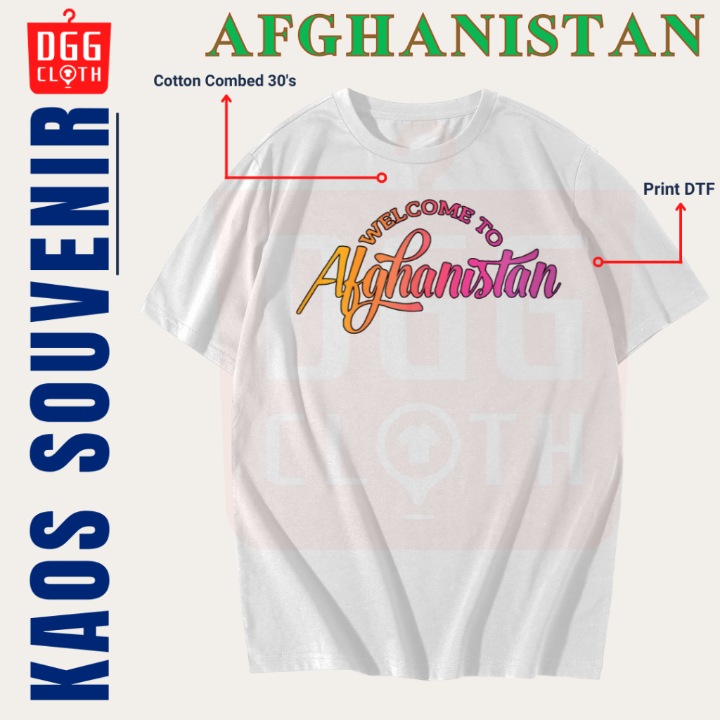 DGG Kaos Oleh-Oleh Afghanistan White Tshirt Baju Souvenir Kota Kabul Dewasa Anak Type 1