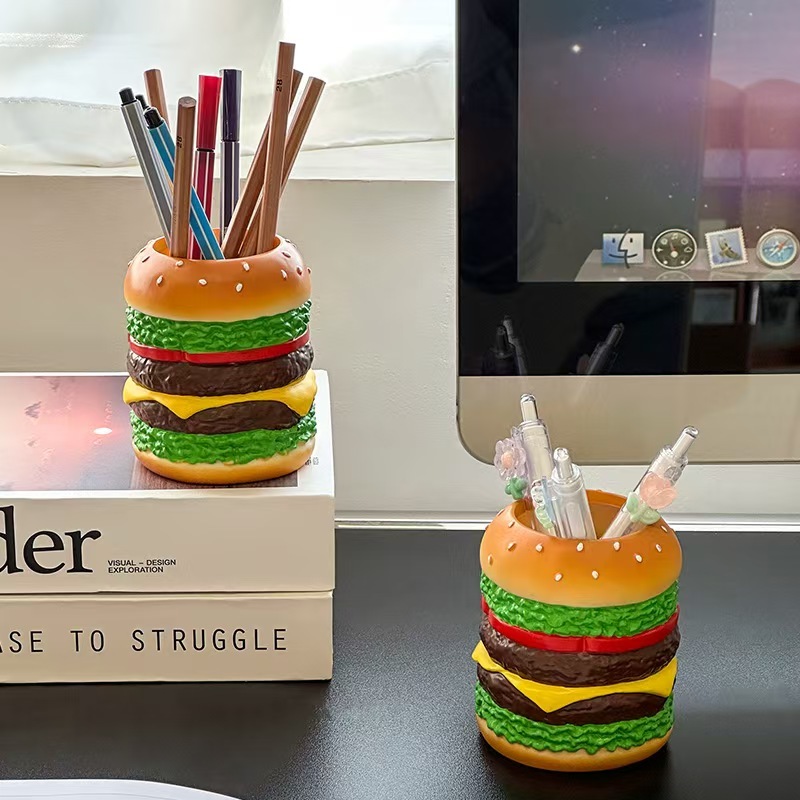 

Big Mac Burger Multi functional Pen Holder Creative Desktop Ornament Large Capacity Neutral Pen Storage Box Decorative Ornament