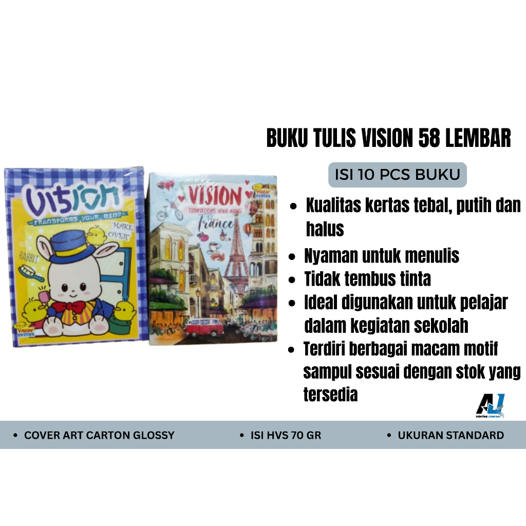 

BUKU TULIS VISION BIG BOSS KWARTO 58 LEMBAR (PAK) ISI 10 PCS