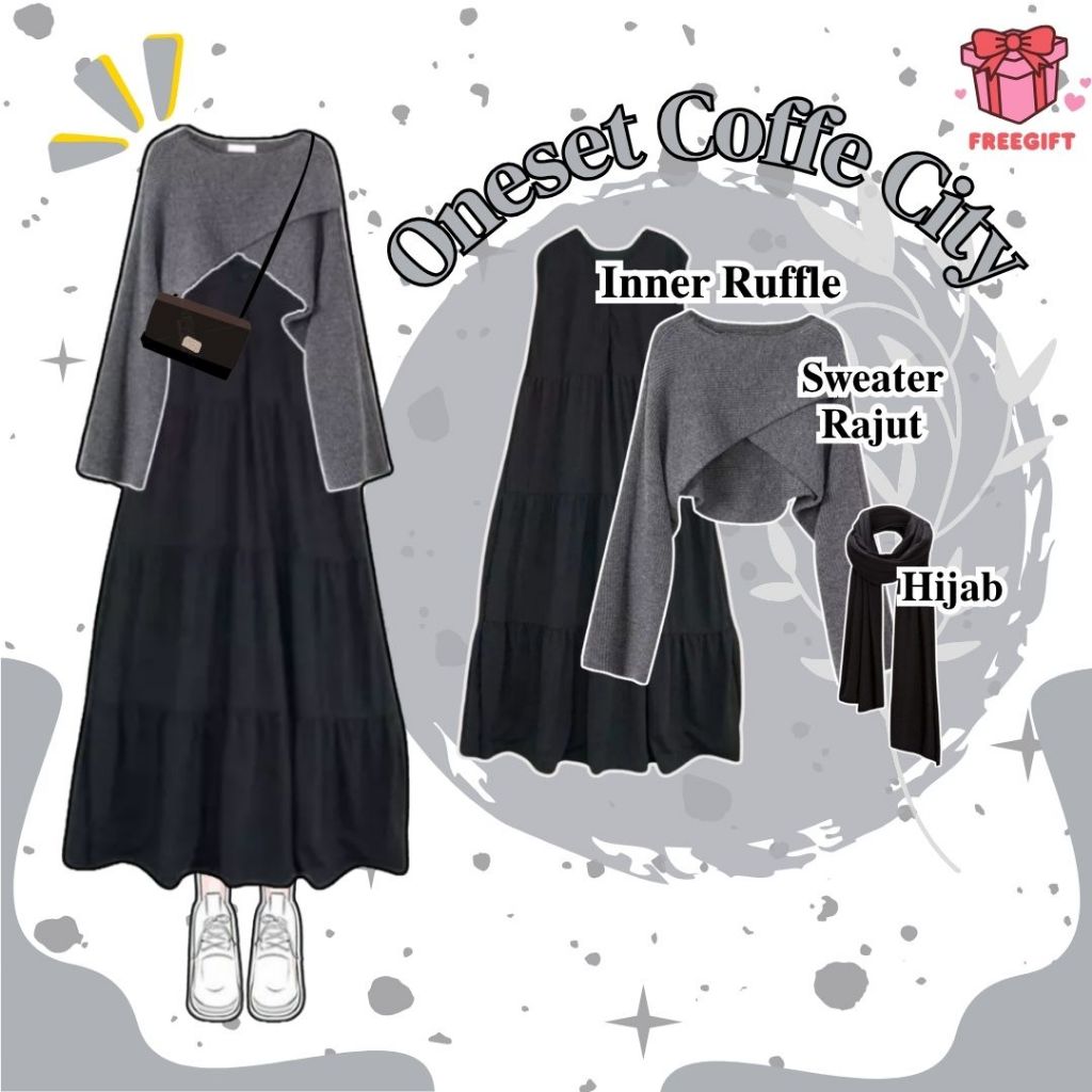 OUTFIT Wanita Kekinian OOTD Hangout (dress inner + Sweater + Hijab) OOTD Bukber Ramadhan (OT99)