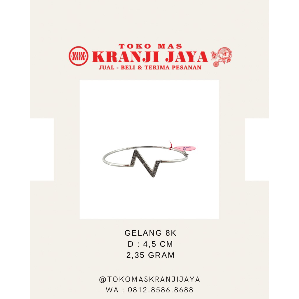 gelang tangan bangle keroncong oval emas putih 8k