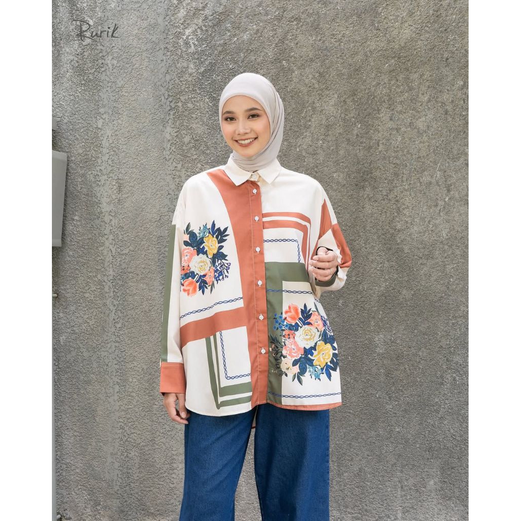 ￼Rurik Fiona Print Shirt - Kemeja Wanita Printing Oversize