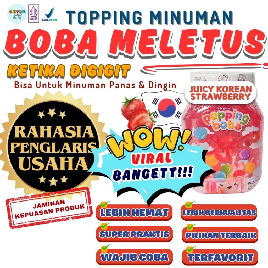 

Boba Meletus Dimulut Topping Minuman Instan - Popping Boba Pecah Dimulut Rasa Stroberi 500 Gram | Cocok Untuk Semua Minuman | Popping Boba Nata Jelly