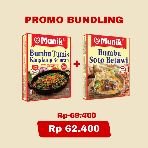 

Promo Bundling Bumbu Munik Tumis Kangkung Belacan 90 gr + Bumbu Soto Betawi 125 gr