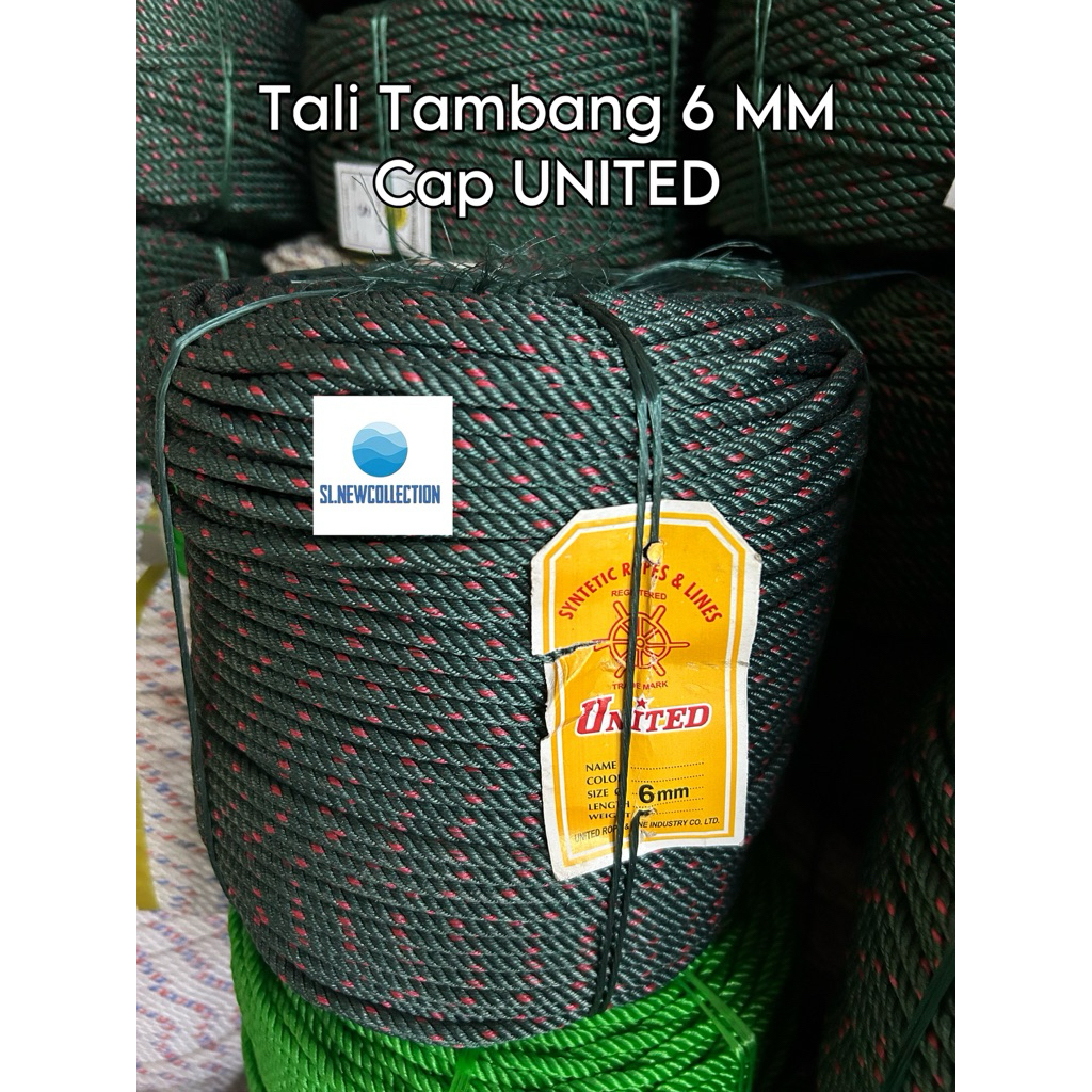 Tali Tambang ukuran 6 mm merk UNITED / HARGA 1 ROL MURAH
