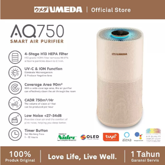 Umeda AQ750 Smart Air Purifier H13 HEPA Filter UV-C & ION FUNCTION
