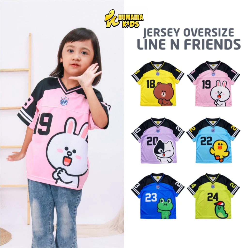 Jersey Oversize Anak Usia 1-12 Tahun Baju Baseball Oversize Motif Line Friend HumairaKids