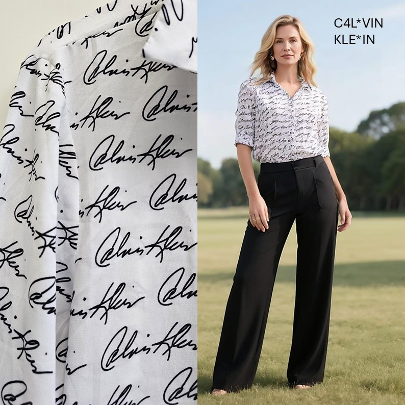 Kemeja Wanita Lengan Panjang Atasan Cewek Putih Kekinian Blouse Signature Print