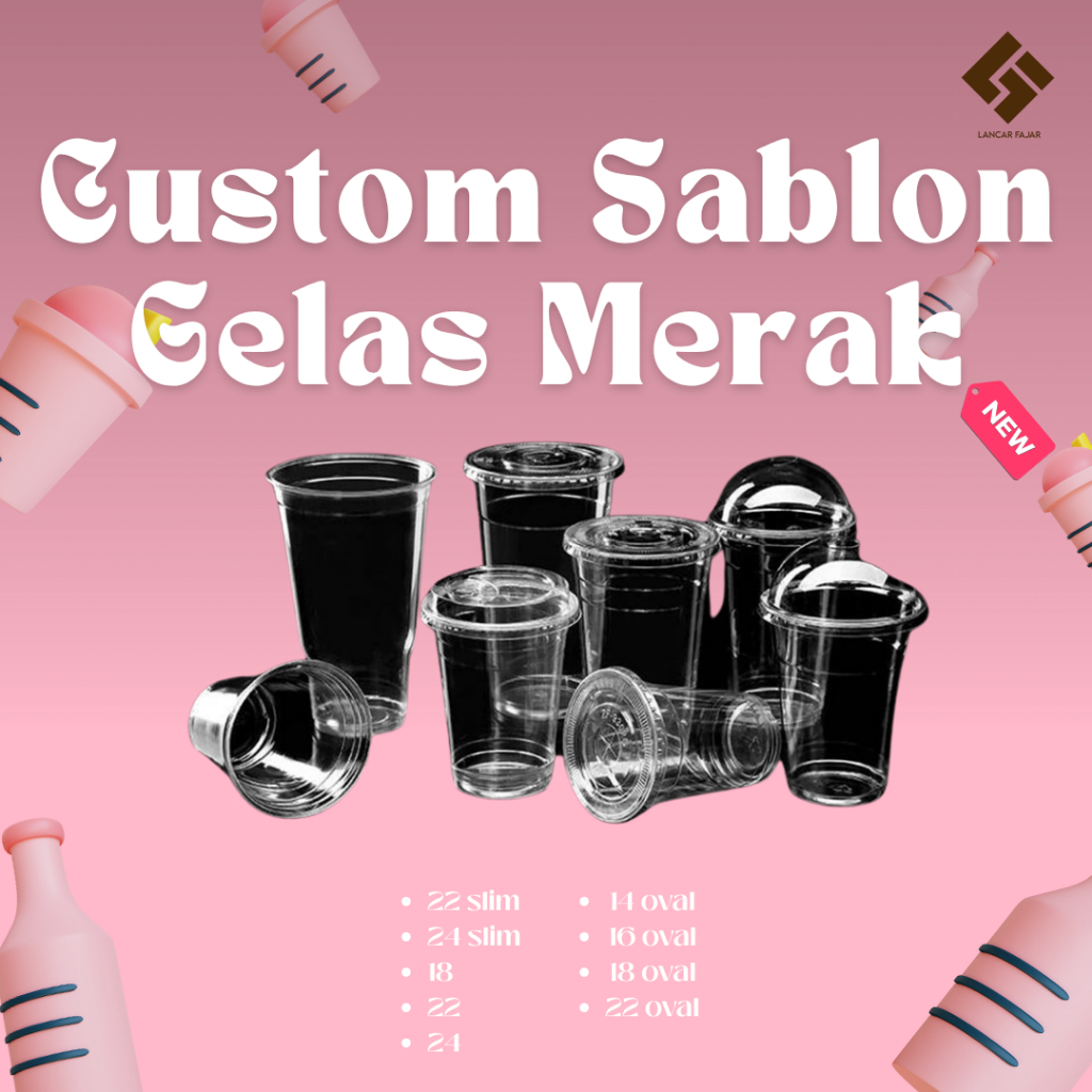 Sablon Cup Gelas Merak Custom 1 Warna - Custom Gelas Plastik (Harga termasuk cup)