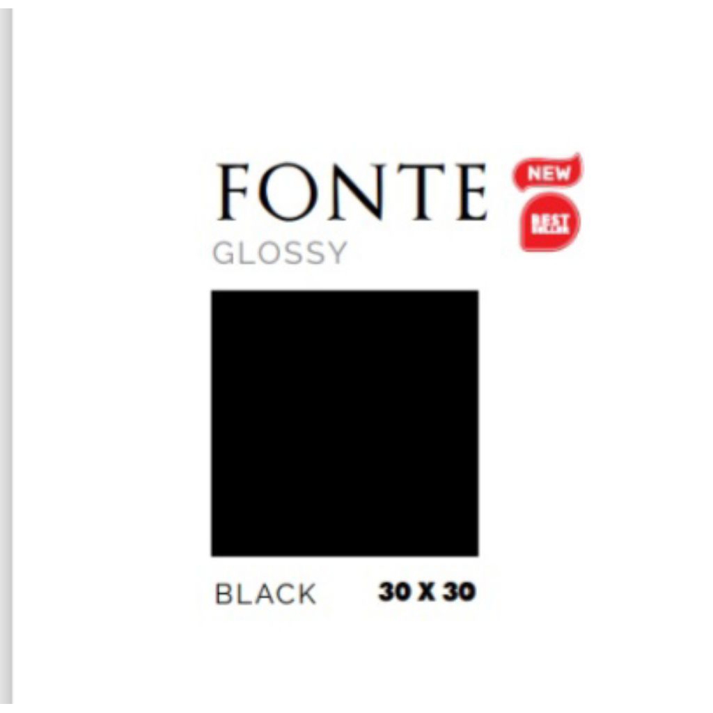 KERAMIK MERK ASIA TILE TIPE FONTE BLACK UKURAN 30X30 WARNA HITAM POLOS PERMUKAAN TEKSTURE GLOSSY UNT