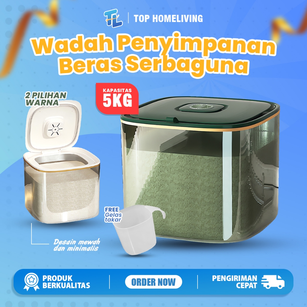 Rice Dispenser Kotak Beras Wadah Tempat Penyimpanan Beras Bulat Aesthetic Wadah 5kg
