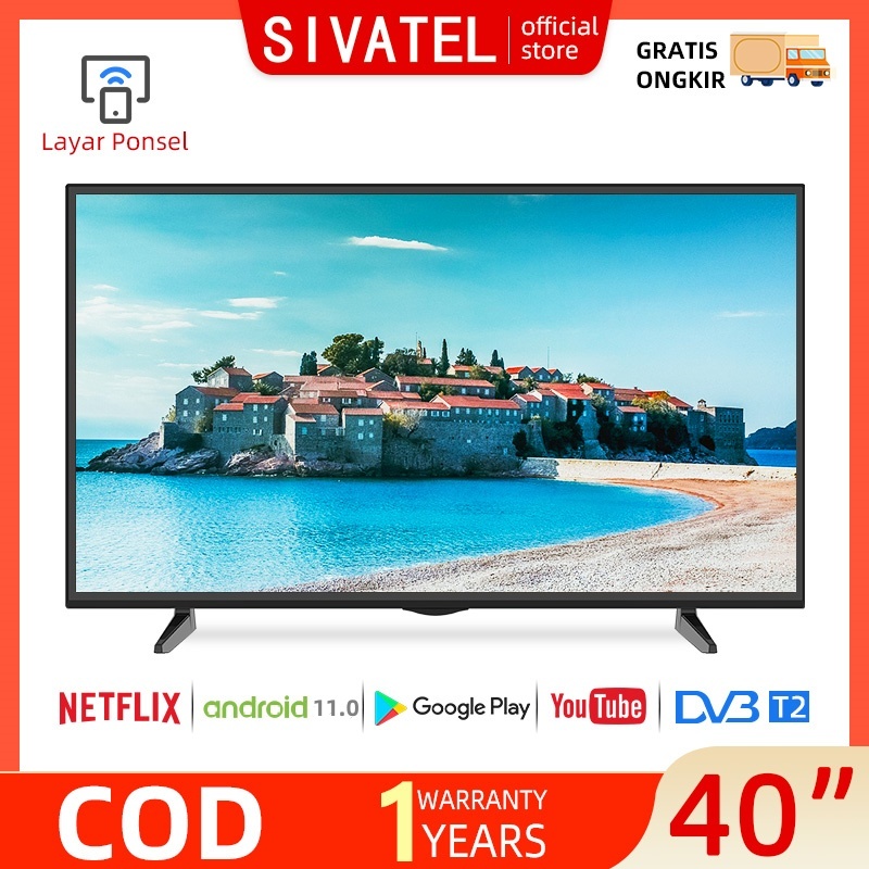 Sivatel TV LED Smart 40inch FHD Ready Televisi Murah- Netflix-WIFI-Youtube--USB-HDMI
