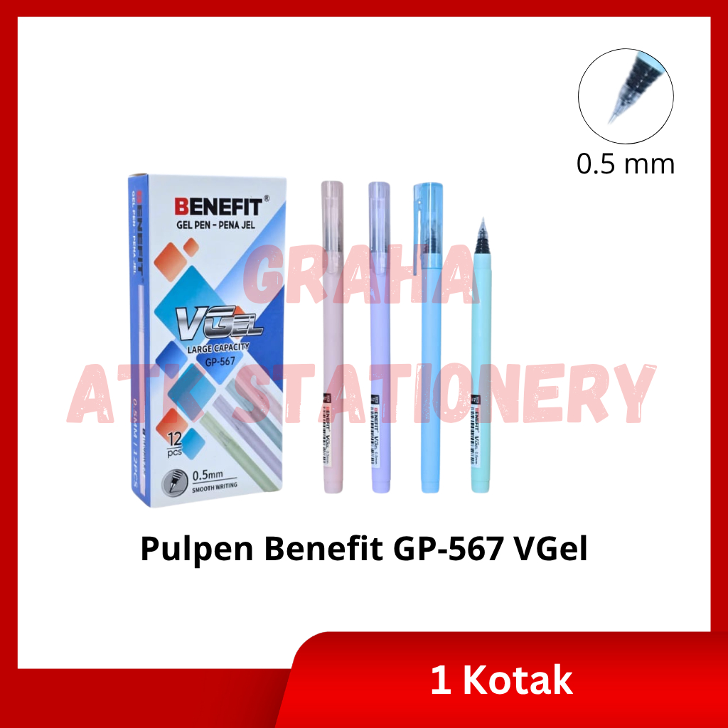 

[1 Kotak] Pulpen Benefit GP-567 VGel / Gel Pen 0.5mm Benefit GP-567 VGel