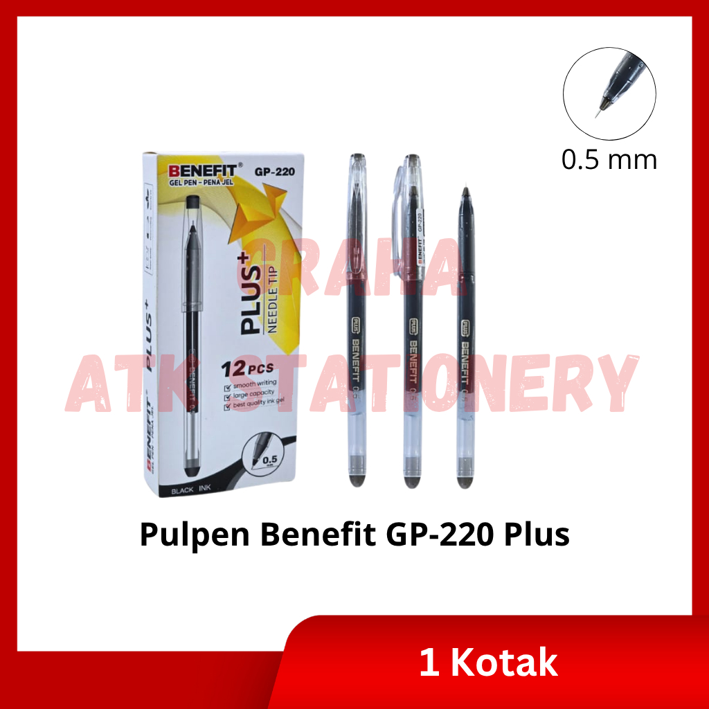 

[1 Kotak] Pulpen Benefit GP-220 Plus / Gel Pen 0.5mm Benefit GP-220 Plus