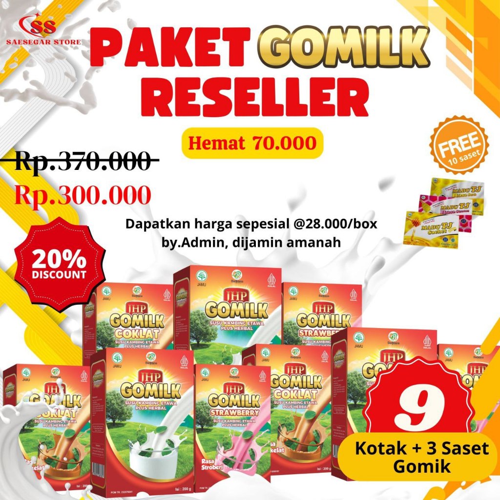 

[GOMILK RESELLER 9 KOTAK+ 3 saset Free Sari Kurma BM] Susu Kambing Etawa Atasi Kolesterol