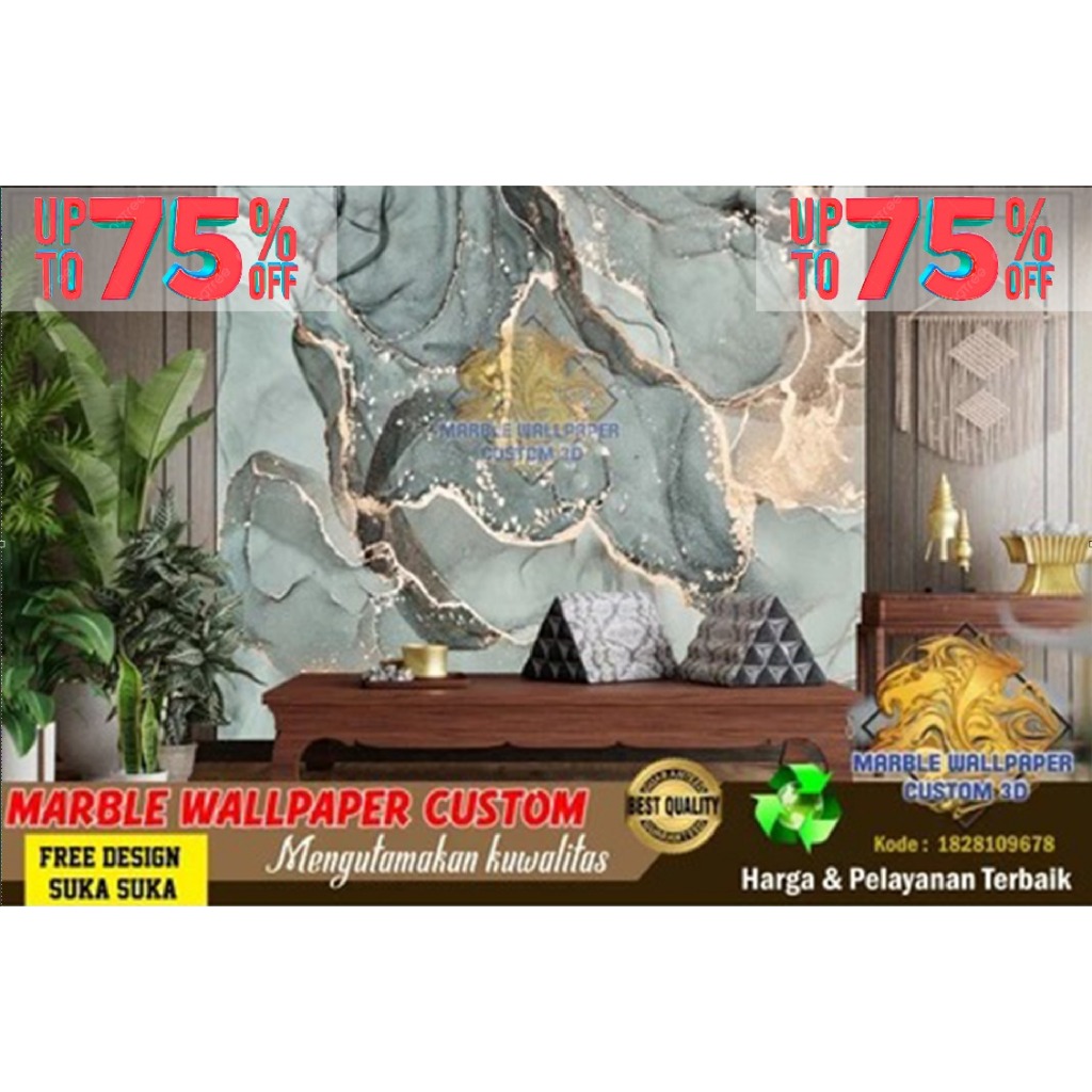Wallpaper Custom 3D Tema Marmer | Wallpaper Dining Room Marmer | Wallpaper Ruang Makan Marmer | Wall