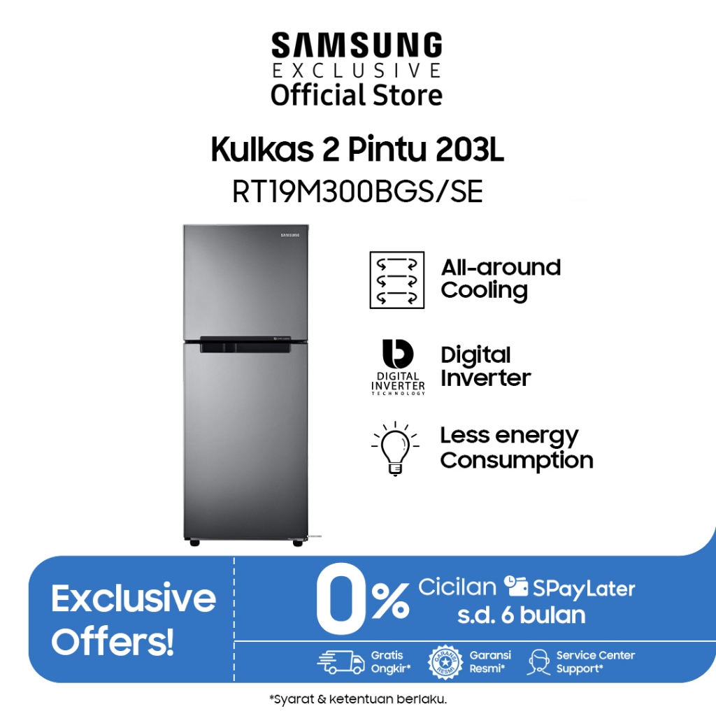 Samsung Kulkas 2 Pintu 203L | Anti|Bacterial | Hemat Energi | All around Cooling | RT19M300BGS/SE