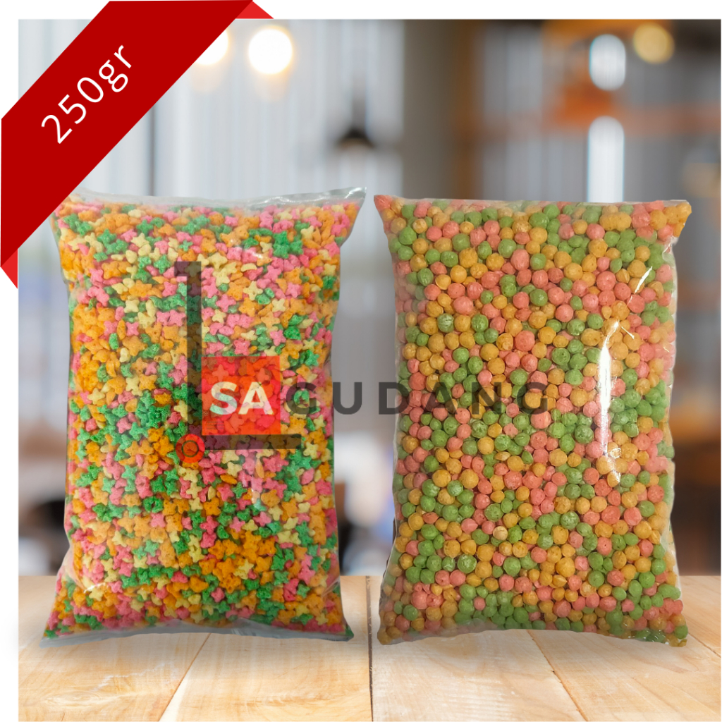 

Rice Crispy Repack 250gr Sereal Crunchy Rainbow Warna Warni Bulat Stars Bintang Murah Cereal Kemasan