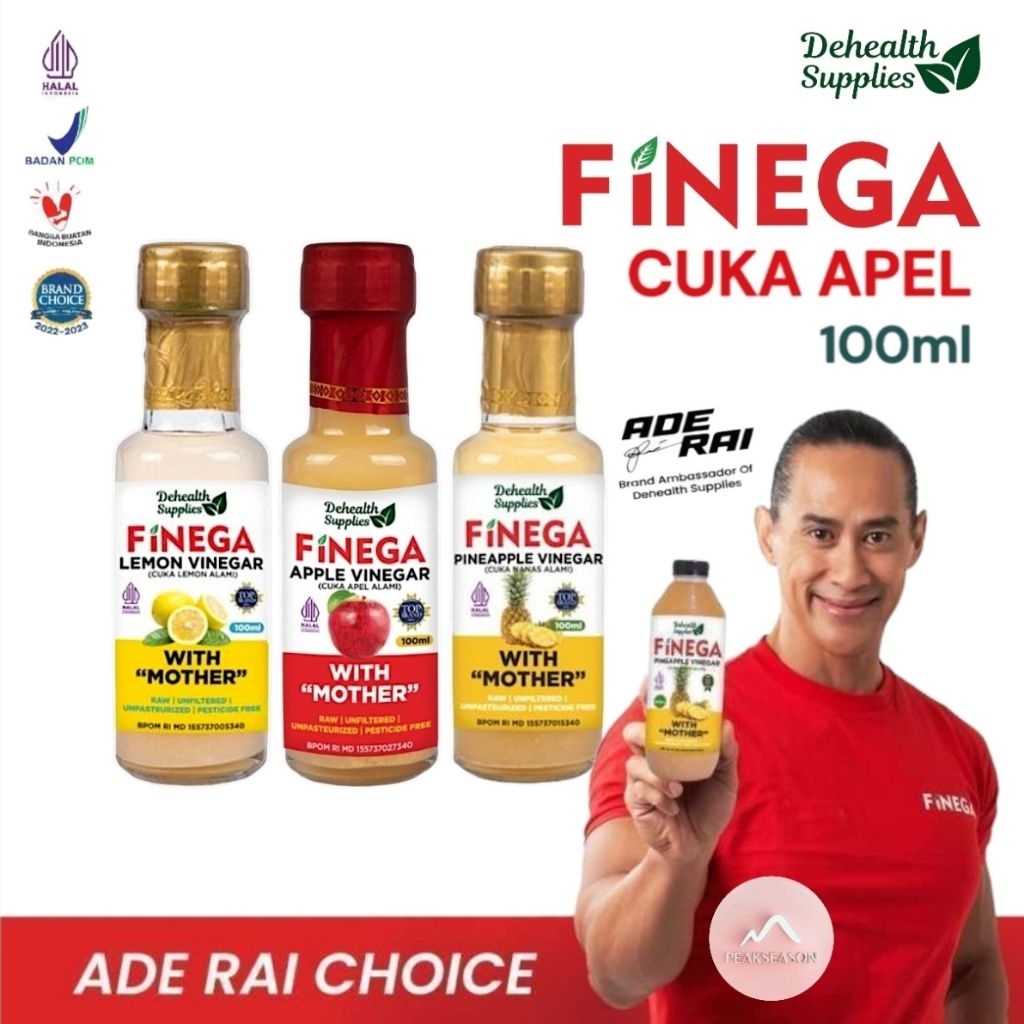 FINEGA CUKA APEL with mother - 100ml | Dehealth Supplies | Cuka Nenas Cuka Lemon