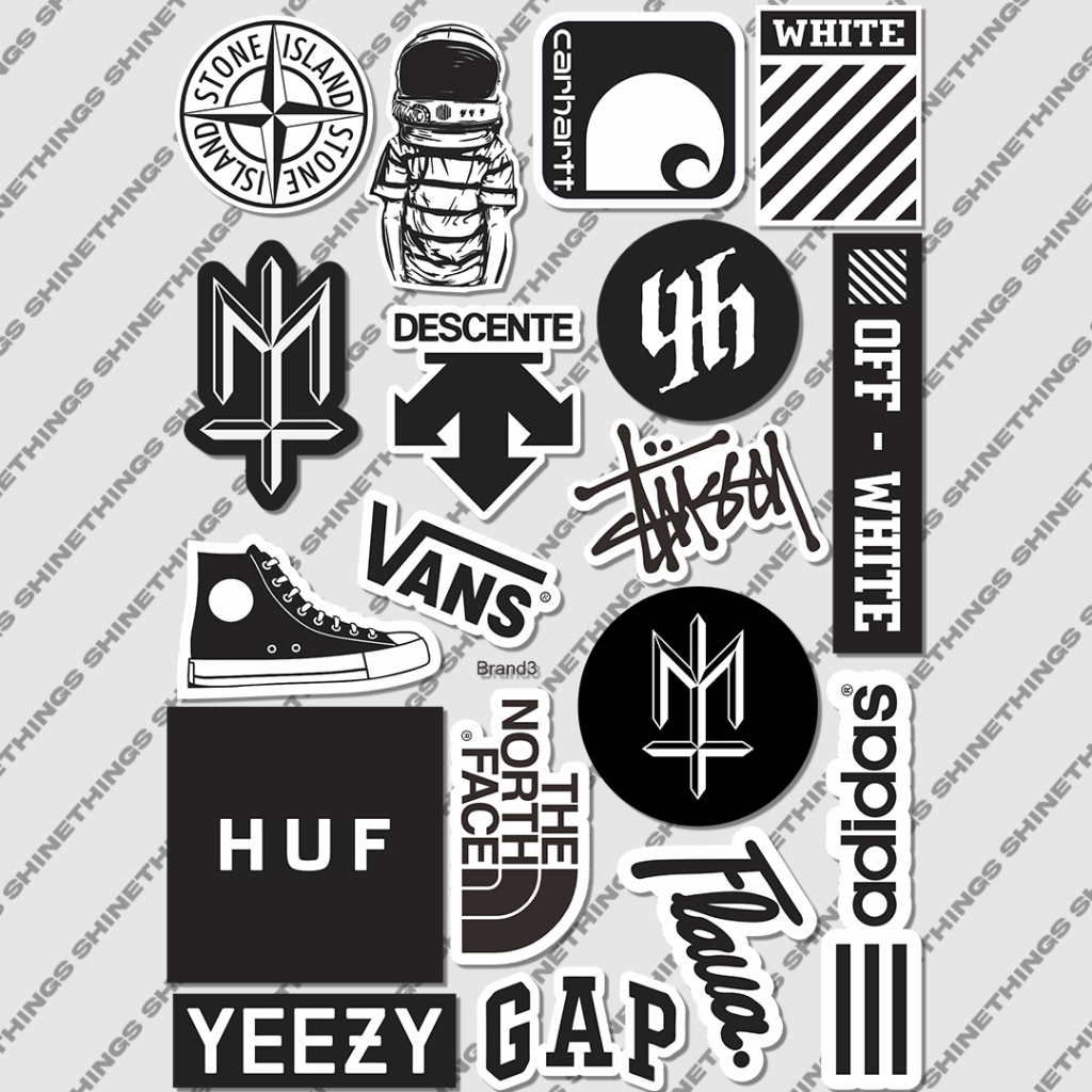 

Stiker pack brand maternal huf flava black white || stiker hypebeast adidas
