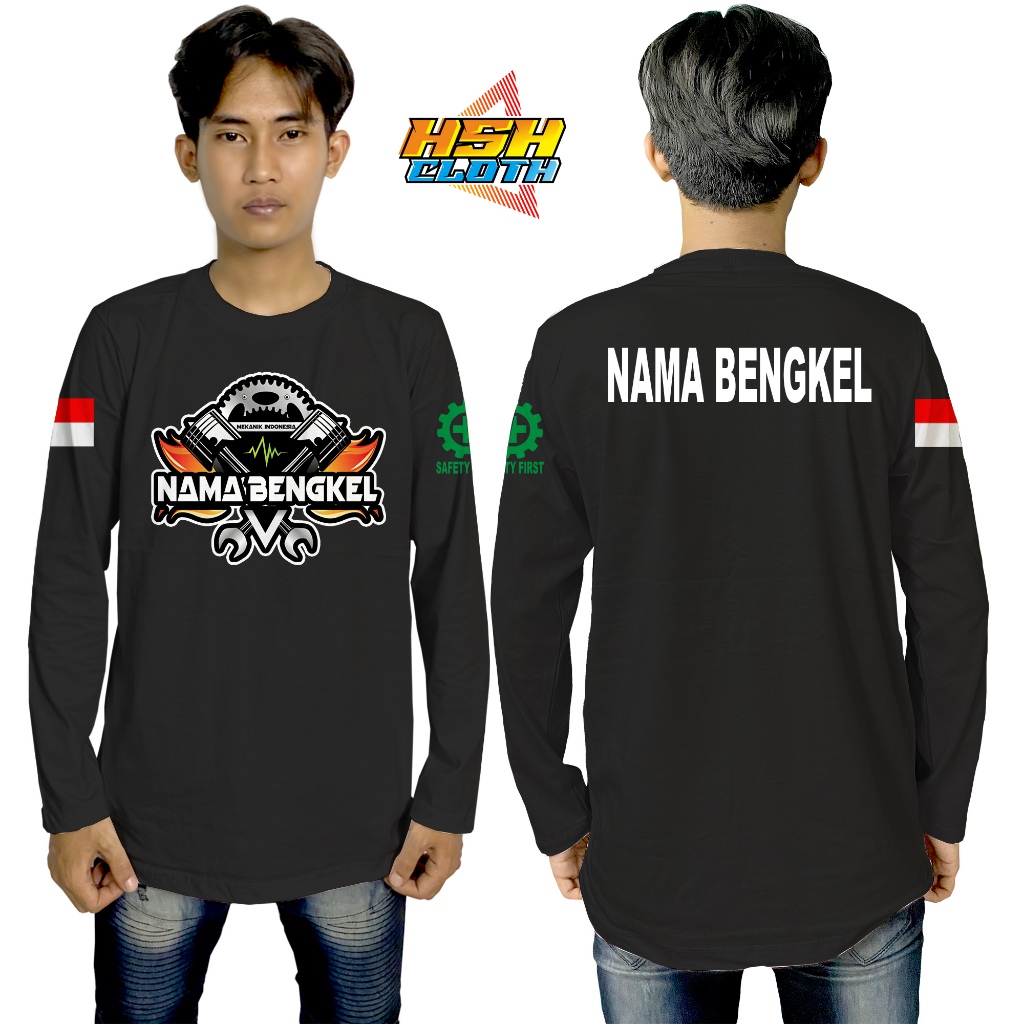 Baju Kaos Distro Lengan Panjang Mekanik Bengkel Gratis NAMA Bengkel Bisa Custom - HSHCloth