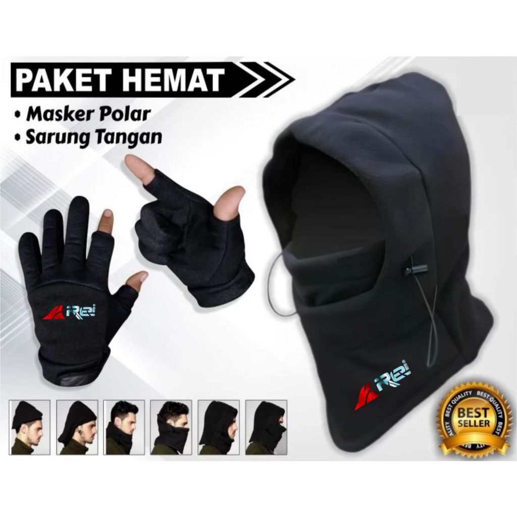 Arei Paket Hemat Masker Polar dan Sarung Tangan Olahraga Outdoor Pendakii