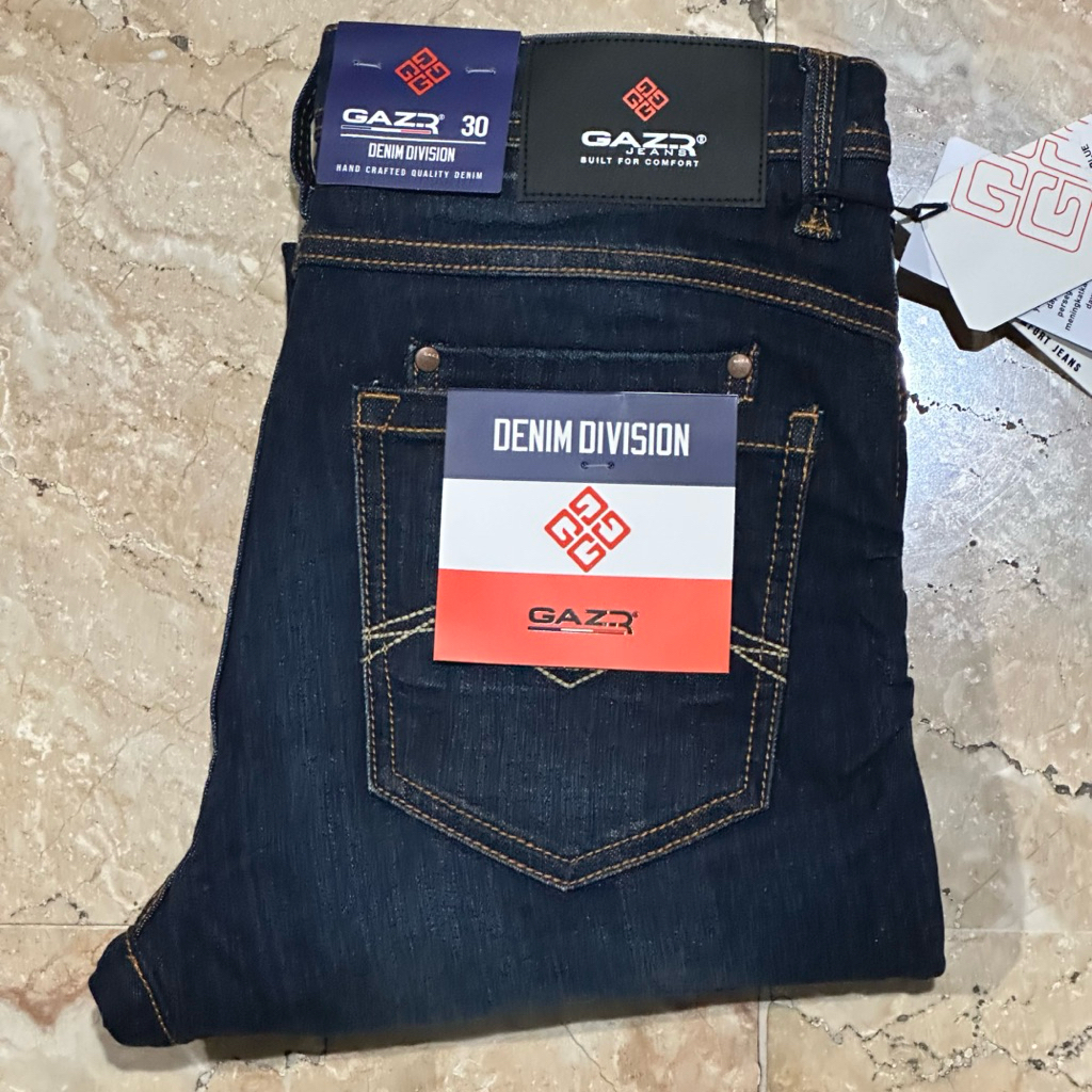GRATIS OBLONG Celana Panjang Jeans Pria GAZR Original Slim Stretch Gusset Dark Blue 808220705