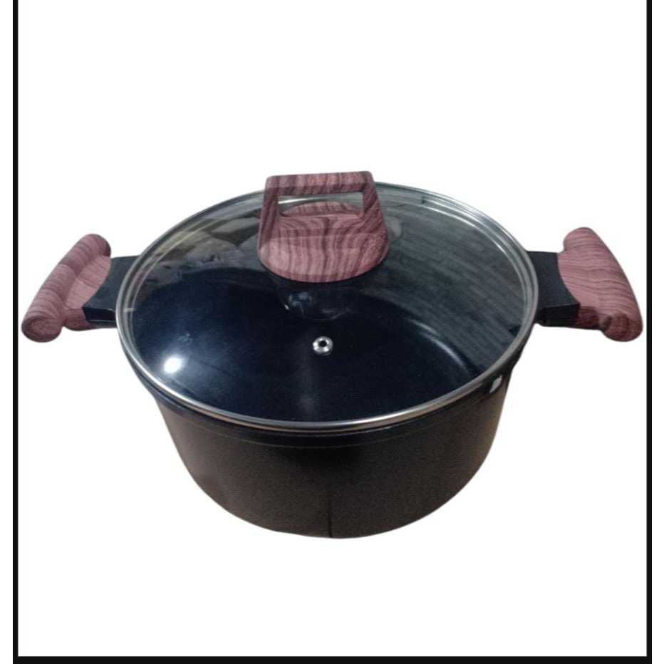 Supra Panci Sup Granit Serbaguna Anti Lengket dengan Tutup Kaca 24cm - Dutch oven 24cm diecast