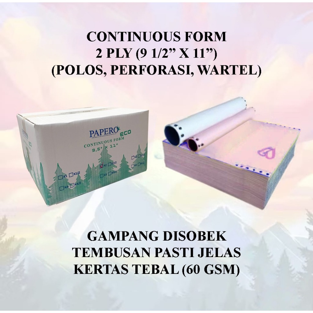 

Kertas Continuous Form Paper Print Full 9x11 / 2 Ply