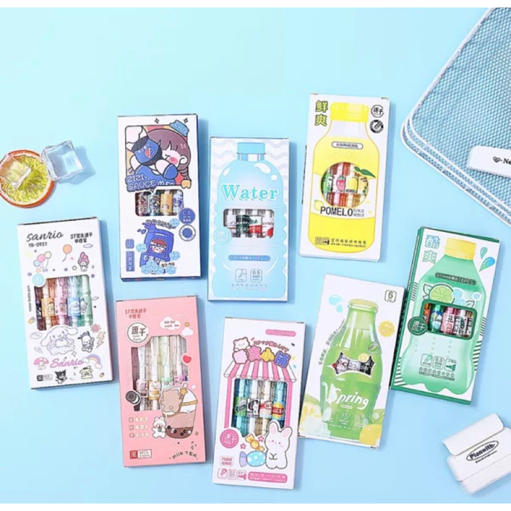 

1 SET ISI 6 PULPEN mekanik MOTIF KARTUN jepang LUCU