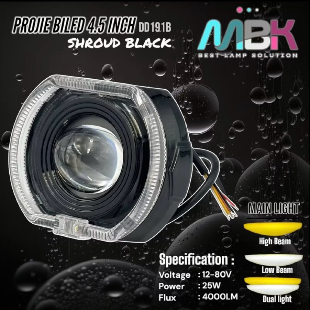 Lampu Depan Motor Headlamp Projie BILED 4.5 Inch Shroud Black Universal