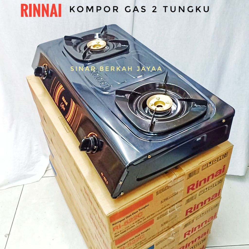 RINNAI Kompor Gas 2 Tungku Teflon ri522c Kompor 2 Tungku Teflon