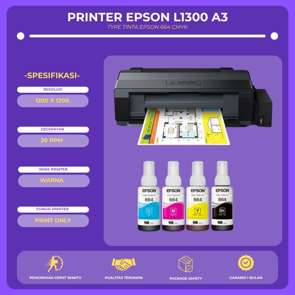 Printer Epson L1300 A3 tinta baru 100% siap pakai