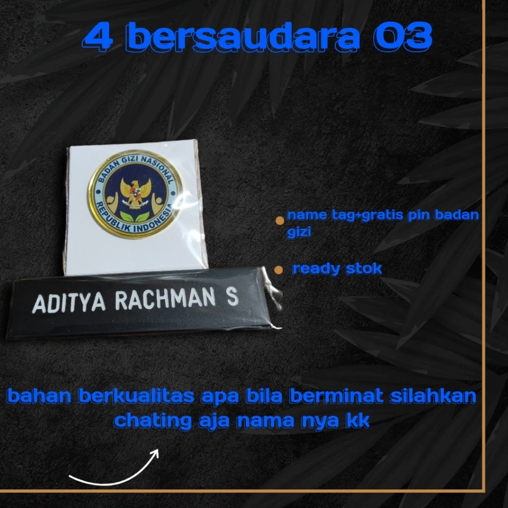 

nametag ready stok+gratis pin badan gizi