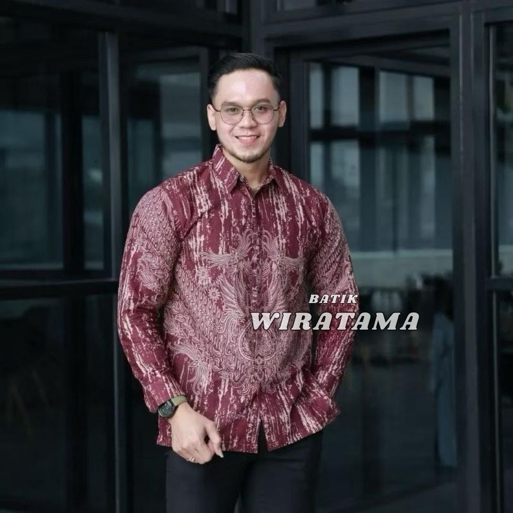 Angsana Kayu Kemeja Batik Pria Lengan Panjang Dan Pendek Bahan Katun Prima Premium Modern Anak Muda 