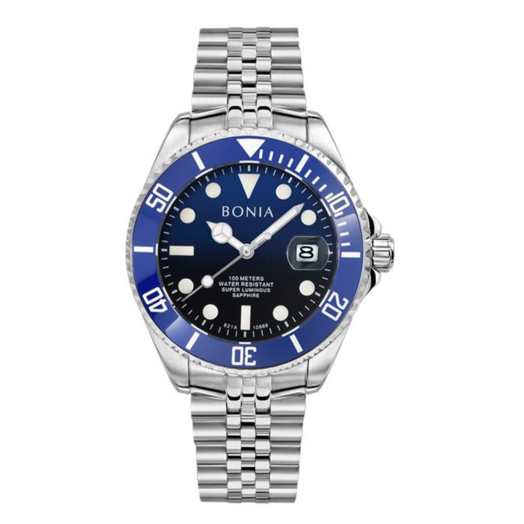 Bonia BNB10666 - 1380LE Jam Tangan Pria Automatic Free Strap Biru