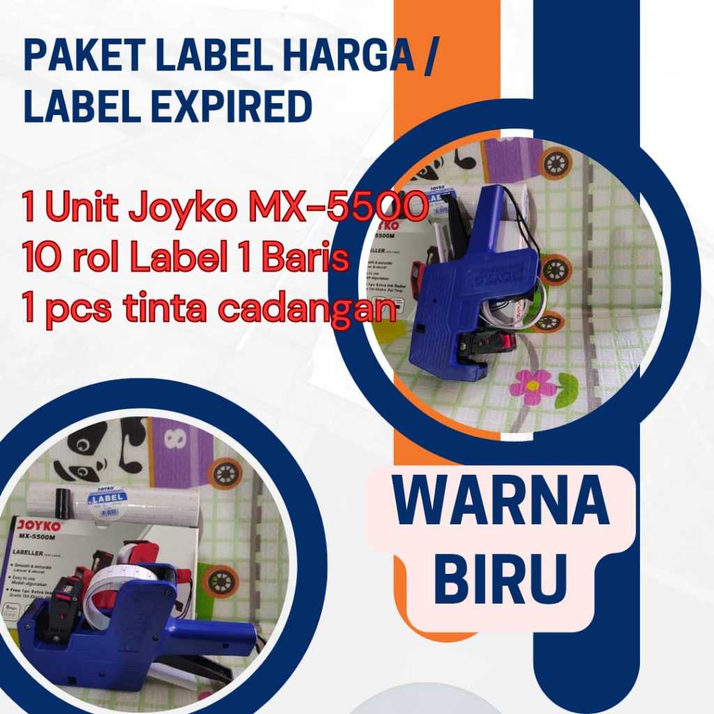 

BIRU PAKET Mesin Label Harga Joyko MX5500 1 Baris + Label 10 Rol | Label Harga Label Expired